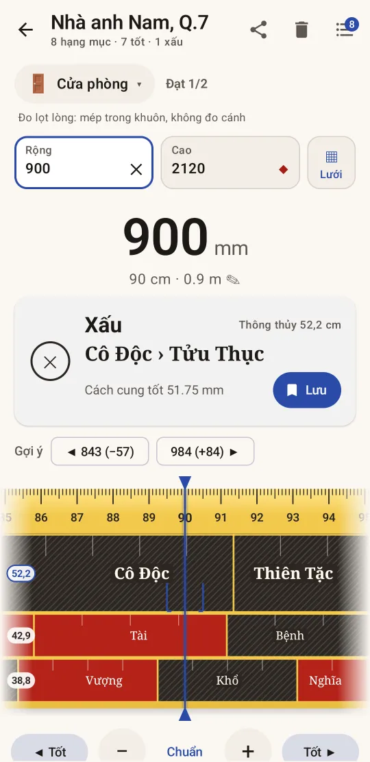 Cửa phòng rộng 900 mm: Xấu, cung Cô Độc, gợi ý 843 mm hoặc 984 mm